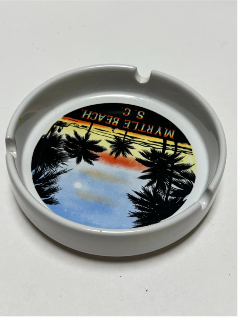 Myrtle Beach SC Souvenir Ashtray Tropical Sunset Design